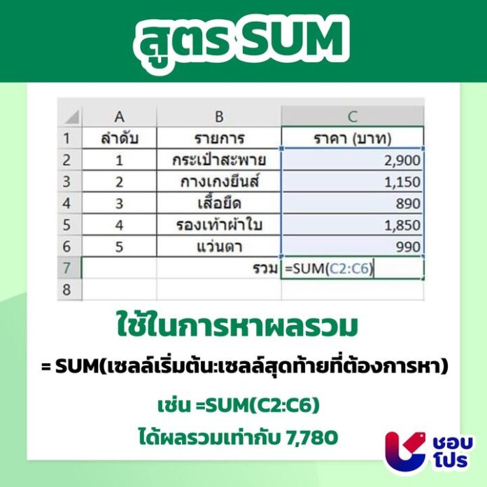 💚 รวม 10 สูตร Excel พื้นฐาน งานเสร็จไว ใช้เวลาน้อยลง! - ShobPro